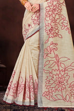 Thumbnail for Sangam Prints Maroon Cotton Blend Woven Work Traditional Saree - Dista