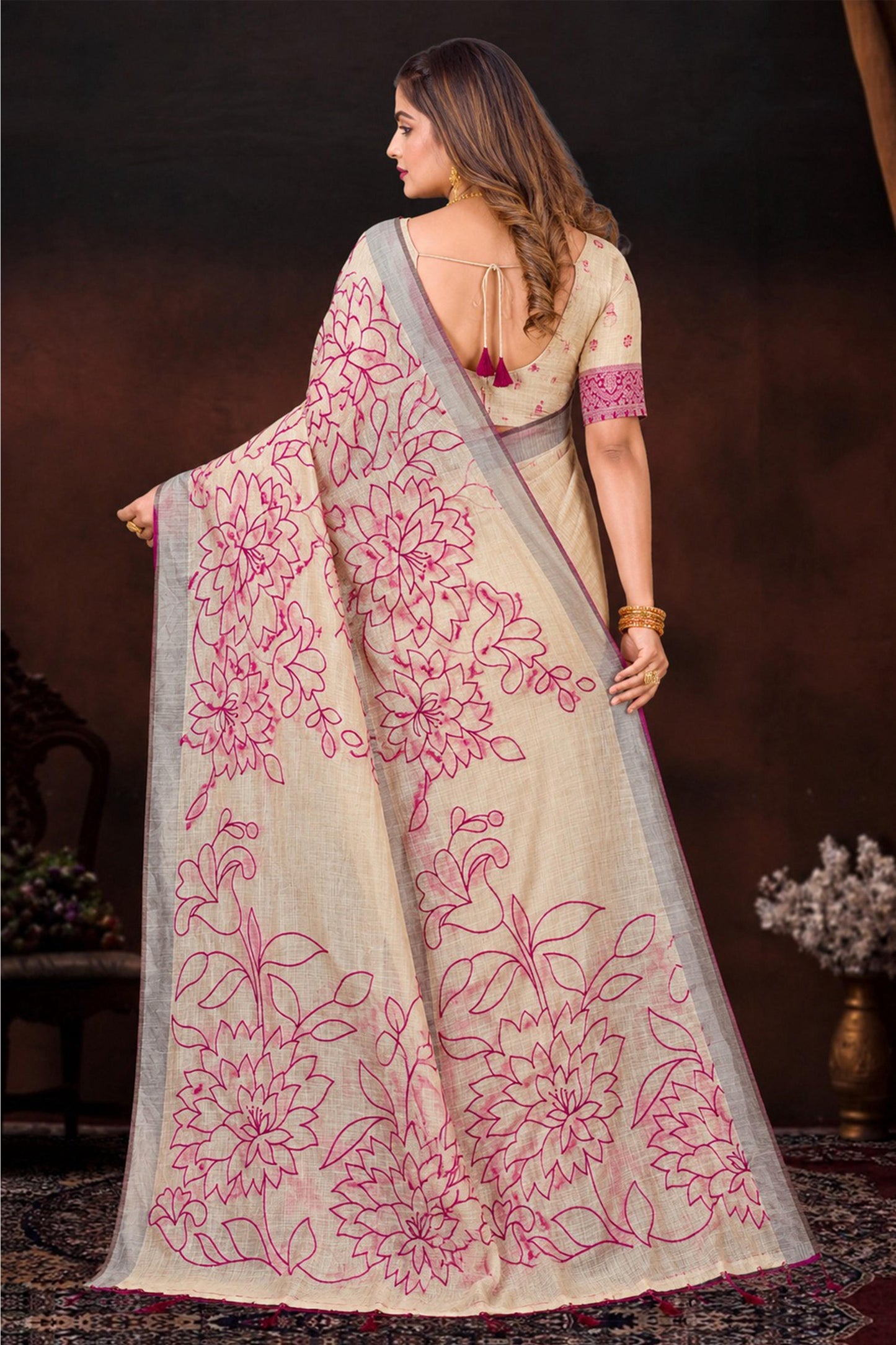 Sangam Prints Maroon Cotton Blend Woven Work Traditional Saree - Dista