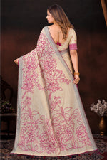 Thumbnail for Sangam Prints Maroon Cotton Blend Woven Work Traditional Saree - Dista