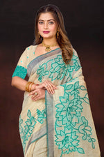 Thumbnail for Sangam Prints Aqua Green Cotton Blend Woven Work Traditional Saree - Dista