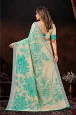 Thumbnail for Sangam Prints Aqua Green Cotton Blend Woven Work Traditional Saree - Dista