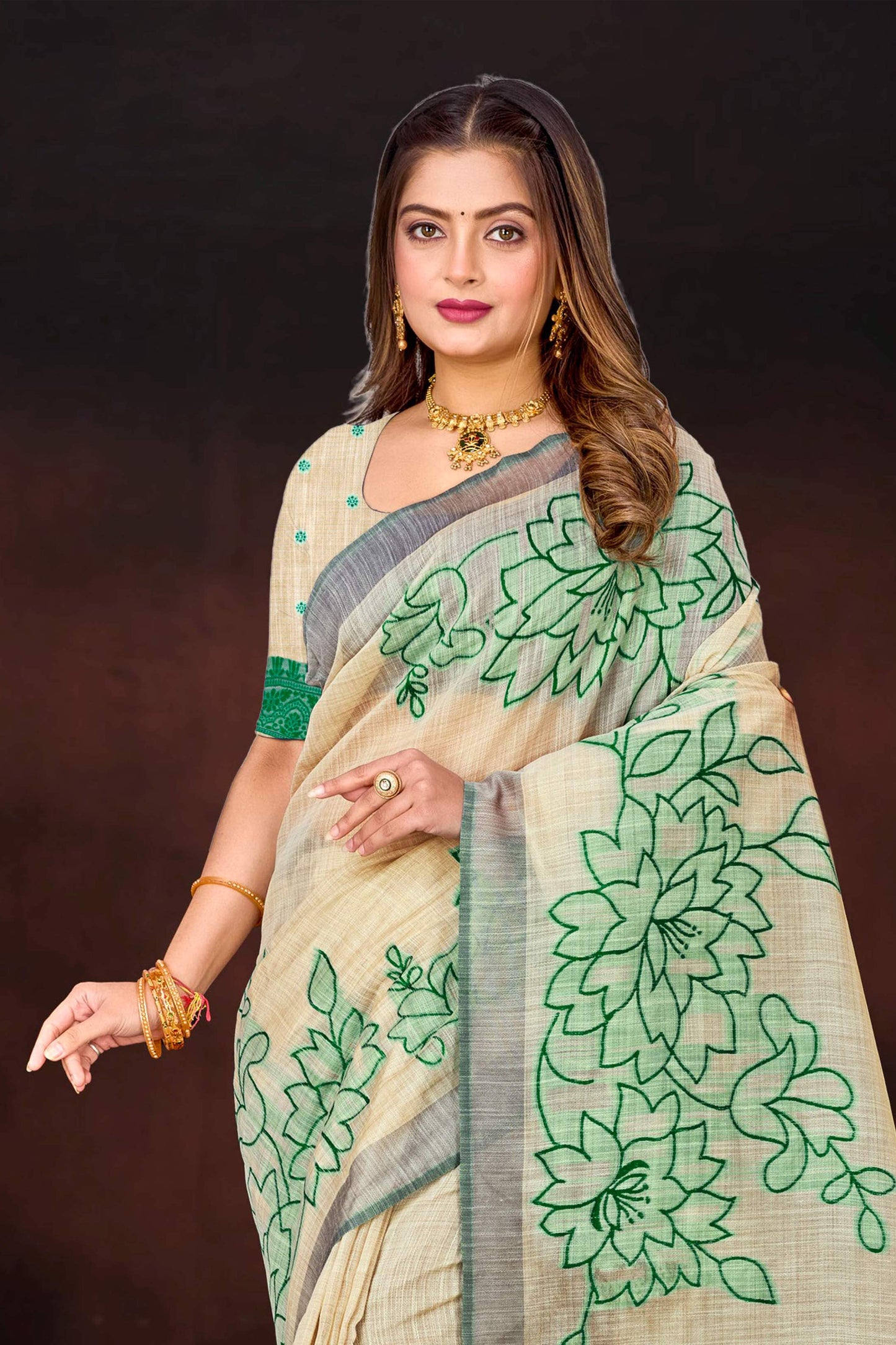 Sangam Prints Green Cotton Blend Woven Work Traditional Saree - Dista