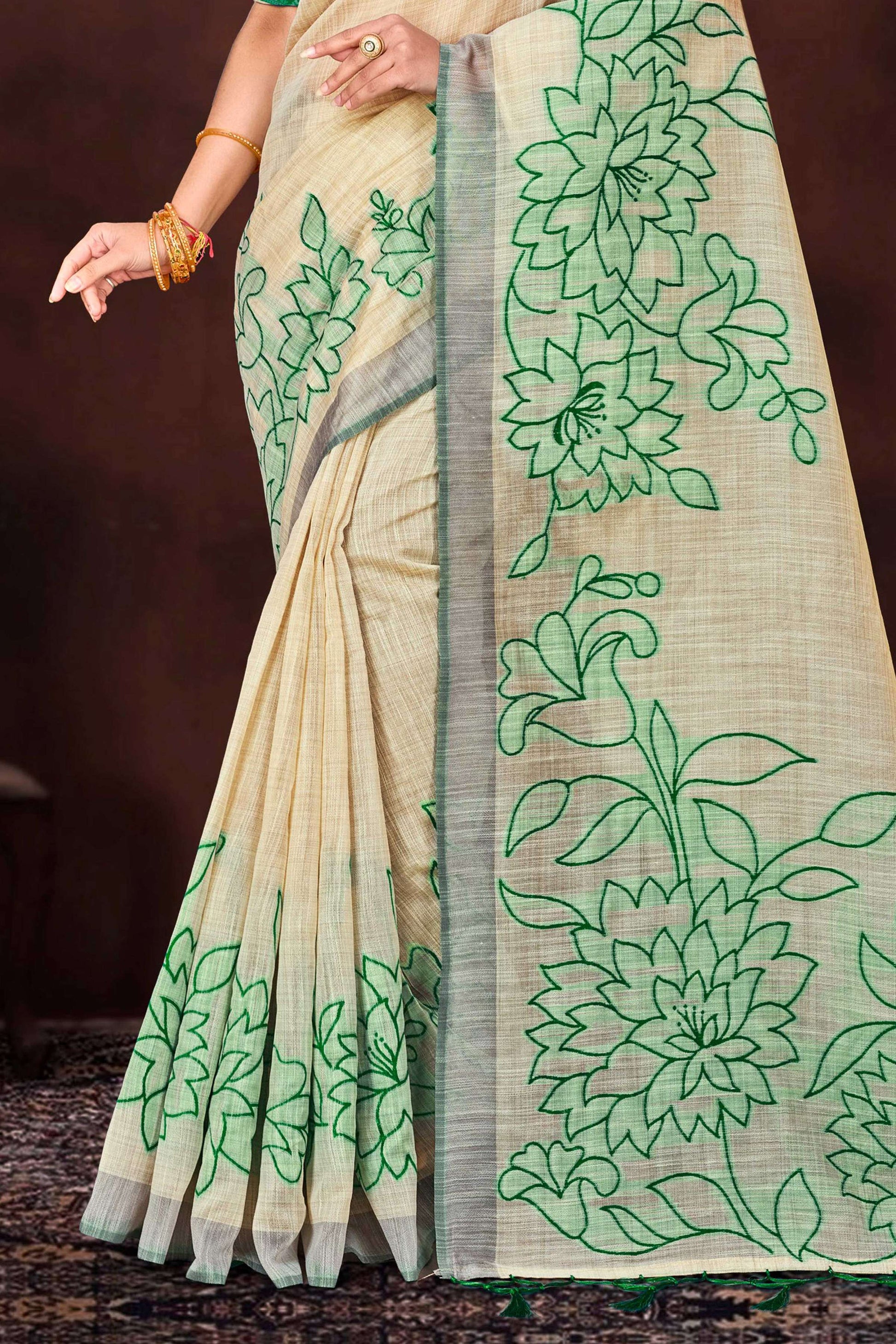 Sangam Prints Green Cotton Blend Woven Work Traditional Saree - Dista