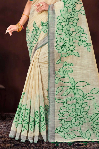 Sangam Prints Green Cotton Blend Woven Work Traditional Saree - Dista