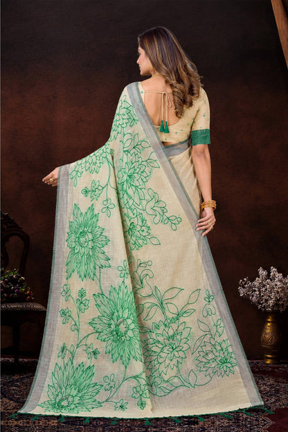 Sangam Prints Green Cotton Blend Woven Work Traditional Saree - Dista