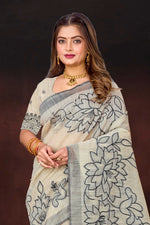 Thumbnail for Sangam Prints Grey Cotton Blend Woven Work Traditional Saree - Dista