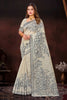 Sangam Prints Grey Cotton Blend Woven Work Traditional Saree - Dista