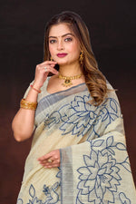 Thumbnail for Sangam Prints Navy Blue Cotton Blend Woven Work Traditional Saree - Dista
