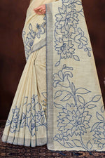 Thumbnail for Sangam Prints Navy Blue Cotton Blend Woven Work Traditional Saree - Dista