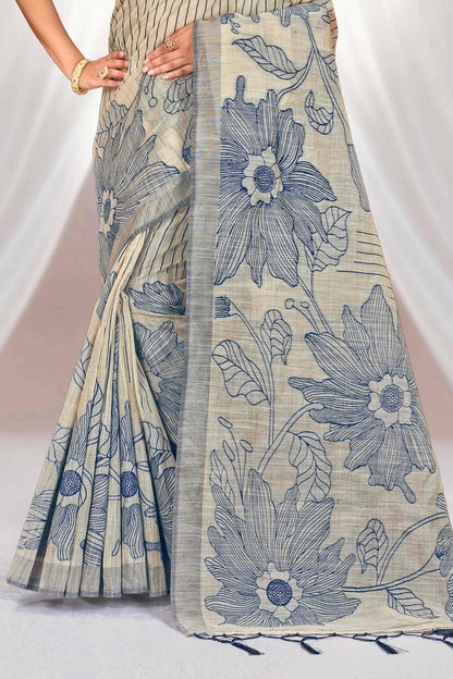 Sangam Prints Navy Blue Cotton Blend Woven Work Traditional Saree - Dista