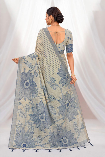 Sangam Prints Navy Blue Cotton Blend Woven Work Traditional Saree - Dista