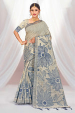 Thumbnail for Sangam Prints Navy Blue Cotton Blend Woven Work Traditional Saree - Dista