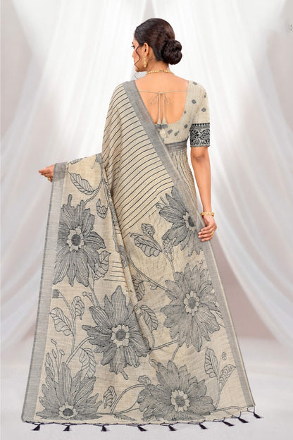Sangam Prints Grey Cotton Blend Woven Work Traditional Saree - Dista