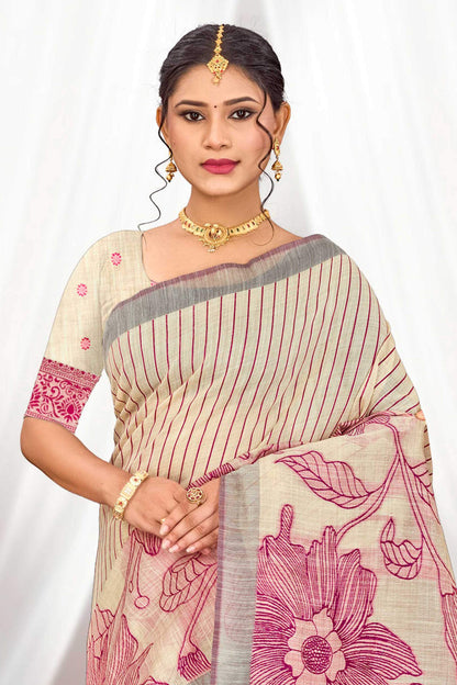 Sangam Prints Pink Cotton Blend Woven Work Traditional Saree - Dista
