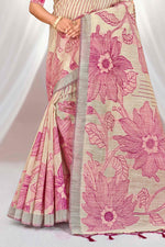 Thumbnail for Sangam Prints Pink Cotton Blend Woven Work Traditional Saree - Dista