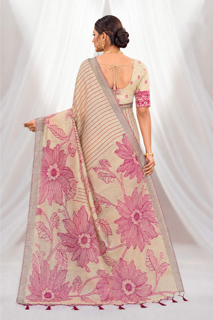 Sangam Prints Pink Cotton Blend Woven Work Traditional Saree - Dista