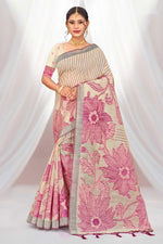 Thumbnail for Sangam Prints Pink Cotton Blend Woven Work Traditional Saree - Dista