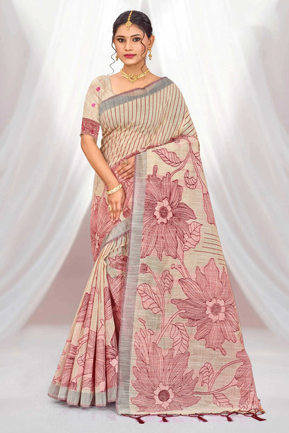 Sangam Prints Maroon Cotton Blend Woven Work Traditional Saree - Dista