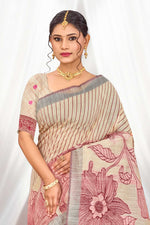 Thumbnail for Sangam Prints Maroon Cotton Blend Woven Work Traditional Saree - Dista