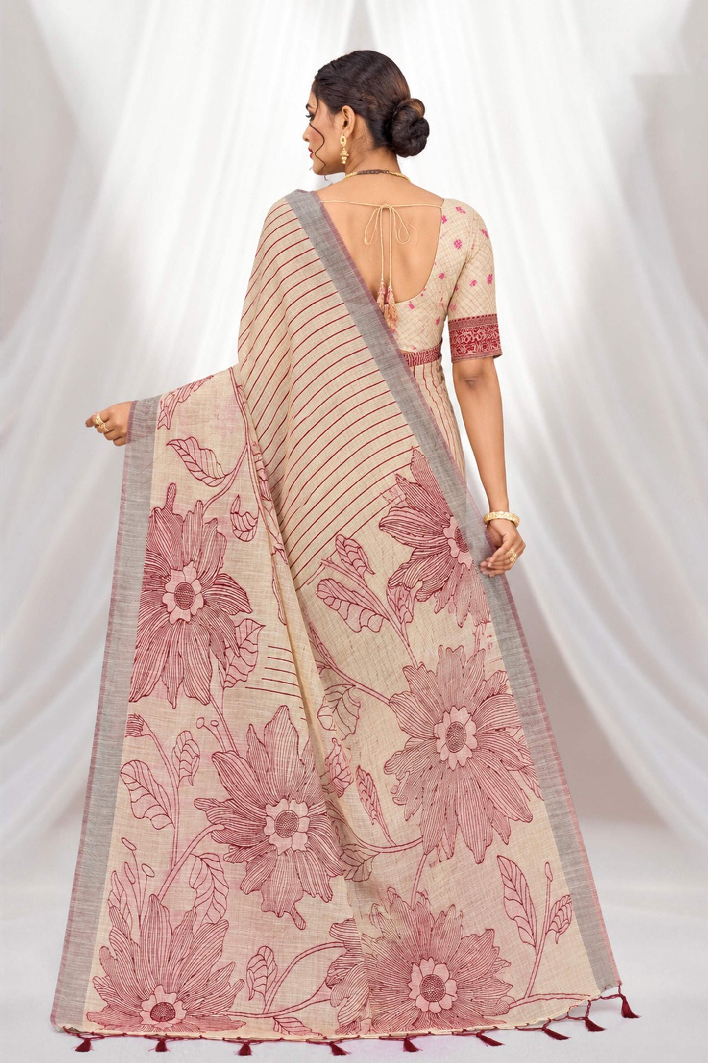 Sangam Prints Maroon Cotton Blend Woven Work Traditional Saree - Dista
