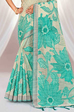Thumbnail for Sangam Prints Aqua Green Cotton Blend Woven Work Traditional Saree - Dista