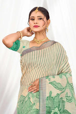 Thumbnail for Sangam Prints Green Cotton Blend Woven Work Traditional Saree - Dista