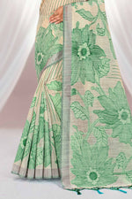 Thumbnail for Sangam Prints Green Cotton Blend Woven Work Traditional Saree - Dista
