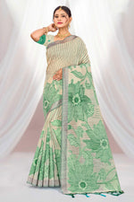 Thumbnail for Sangam Prints Green Cotton Blend Woven Work Traditional Saree - Dista