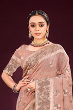 Thumbnail for Sangam Prints Dusty Rose Cotton Blend Woven Work Traditional Saree - Dista