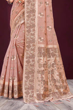 Thumbnail for Sangam Prints Dusty Rose Cotton Blend Woven Work Traditional Saree - Dista