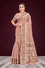 Thumbnail for Sangam Prints Dusty Rose Cotton Blend Woven Work Traditional Saree - Dista