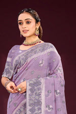 Thumbnail for Sangam Prints Lavender Cotton Blend Woven Work Traditional Saree - Dista