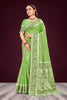 Sangam Prints Leaf Green Cotton Blend Woven Work Traditional Saree - Dista
