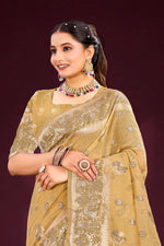 Thumbnail for Sangam Prints Antique Gold Cotton Blend Woven Work Traditional Saree - Dista