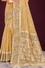 Thumbnail for Sangam Prints Antique Gold Cotton Blend Woven Work Traditional Saree - Dista
