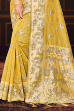 Thumbnail for Sangam Prints Mustard Yellow Cotton Blend Woven Work Traditional Saree - Dista