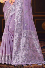 Thumbnail for Sangam Prints Lavender Purple Cotton Blend Woven Work Traditional Saree - Dista