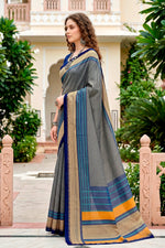 Thumbnail for Sangam Prints Steel Grey Cotton Blend Woven Work Traditional Saree - Dista