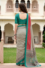 Thumbnail for Sangam Prints Stone Grey Cotton Blend Woven Work Traditional Saree - Dista