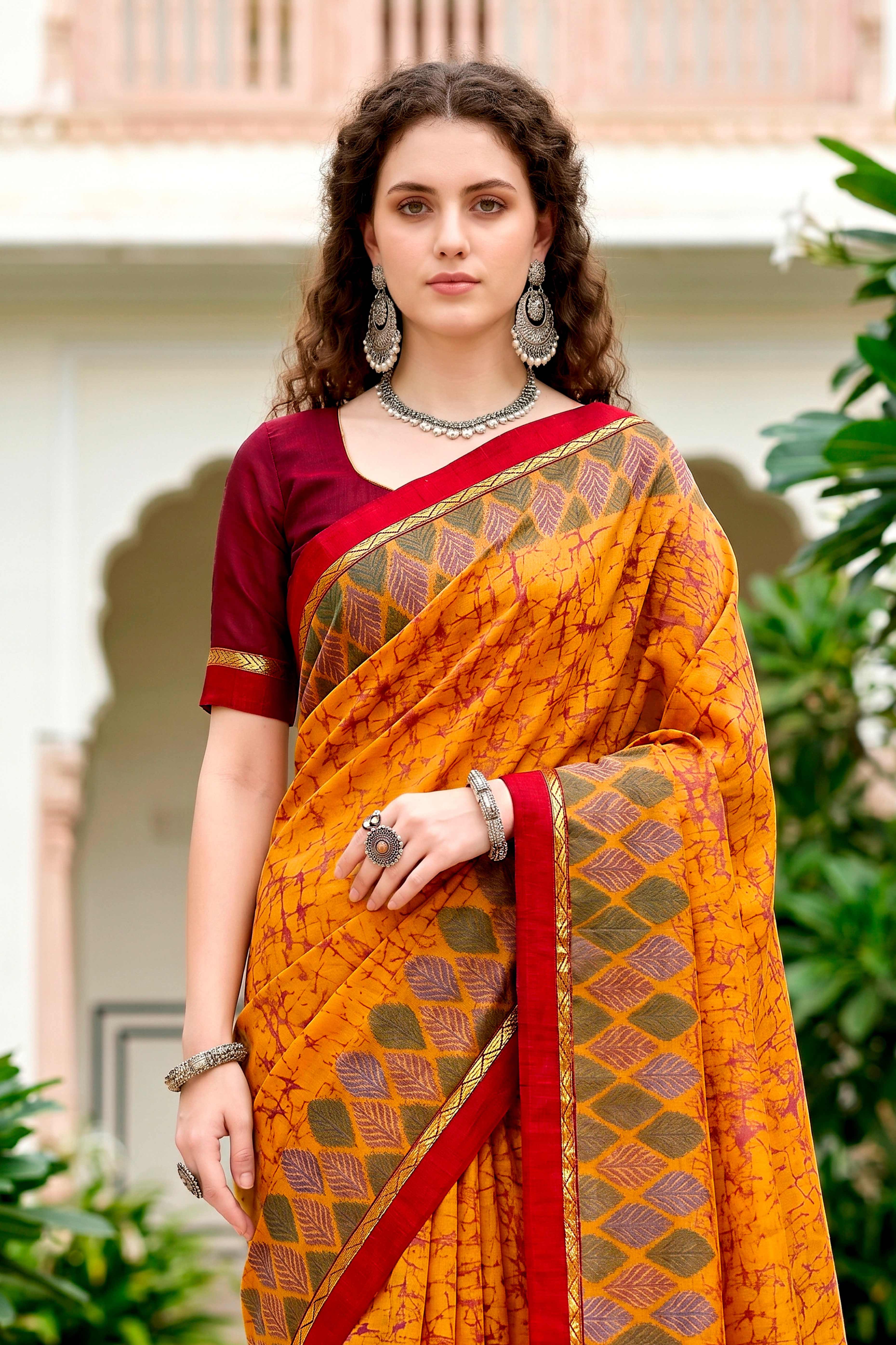Sangam Prints Mustard Yellow Cotton Blend Woven Work Traditional Saree - Dista