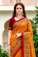 Thumbnail for Sangam Prints Mustard Yellow Cotton Blend Woven Work Traditional Saree - Dista