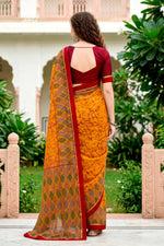 Thumbnail for Sangam Prints Mustard Yellow Cotton Blend Woven Work Traditional Saree - Dista