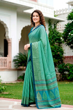 Thumbnail for Sangam Prints Mint Green Cotton Blend Woven Work Traditional Saree - Dista