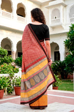 Thumbnail for Sangam Prints Brick Red Mustard Cotton Blend Woven Work Traditional Saree - Dista