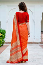 Thumbnail for Sangam Prints Bright Orange Cotton Blend Woven Work Traditional Saree - Dista