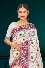 Thumbnail for Sangam Prints Purple Cotton Blend Woven Work Traditional Saree - Dista