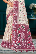 Thumbnail for Sangam Prints Purple Cotton Blend Woven Work Traditional Saree - Dista