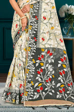 Thumbnail for Sangam Prints Gray Cotton Blend Woven Work Traditional Saree - Dista