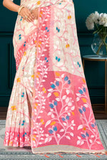 Thumbnail for Sangam Prints Pink Cotton Blend Woven Work Traditional Saree - Dista