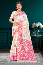 Thumbnail for Sangam Prints Pink Cotton Blend Woven Work Traditional Saree - Dista
